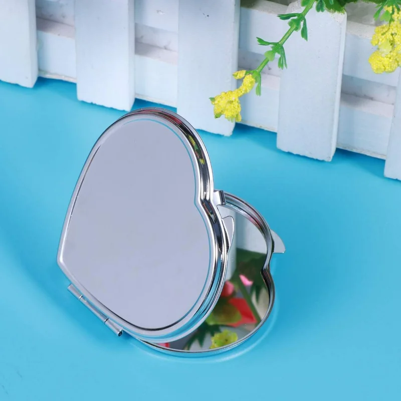 Folding Compact Pocket Makeup Mirror Double Sided Handbag Purse Heart Shape Mirror Silver Shower mirrors Unbreakable mirror