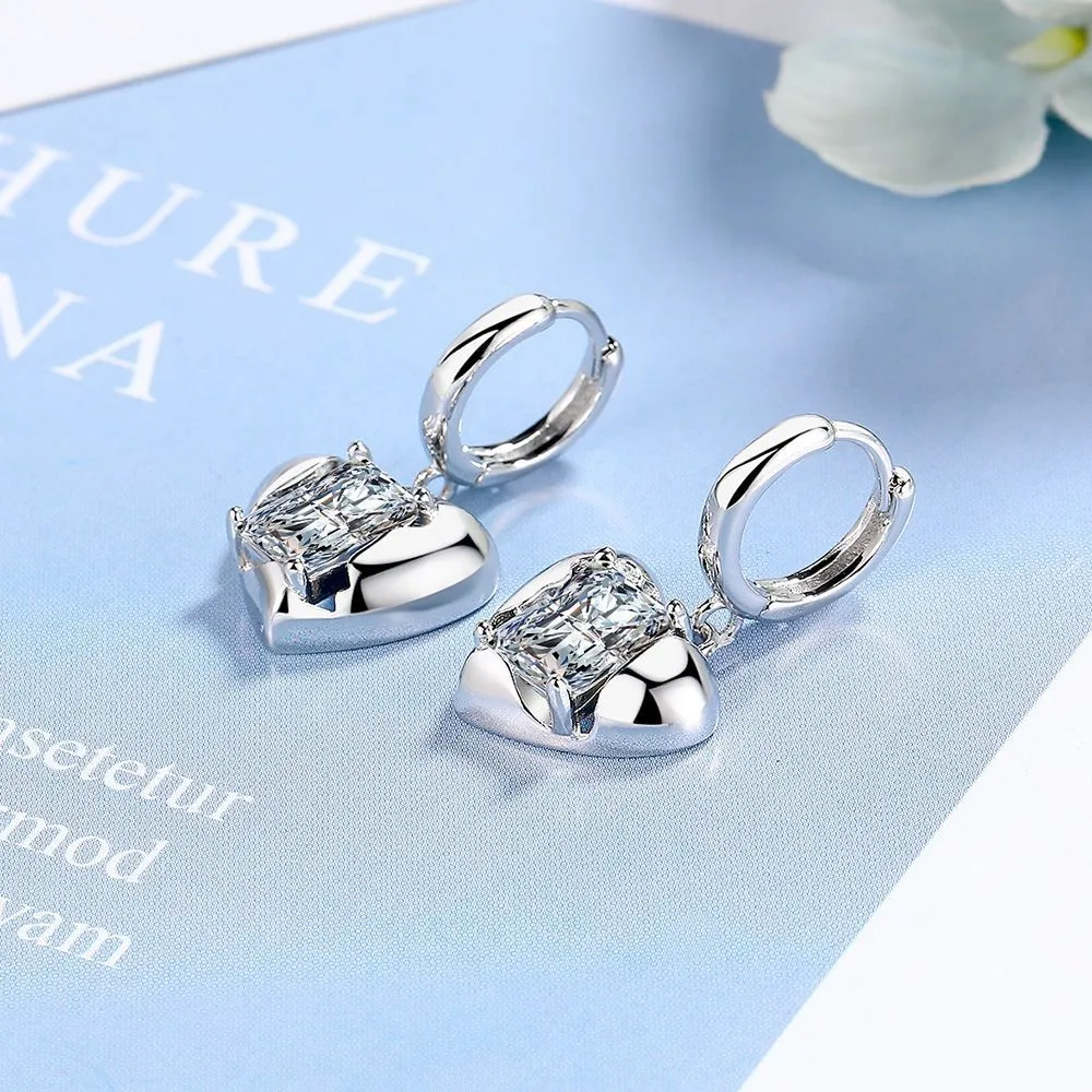 Heart Drop Earrings For Women Minimalist Tiny Ear Buckle Daily Party Jewelry CZ Cute Small White Zircon Single Crystal Stone