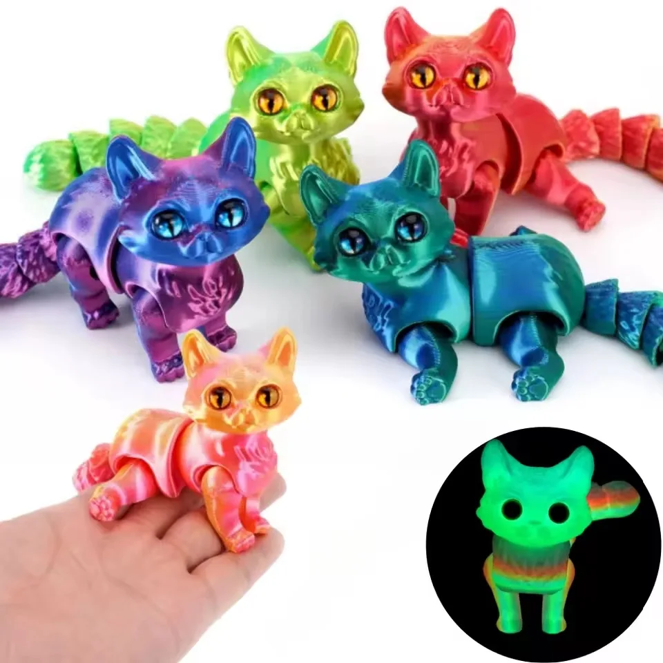 Милый 3D печатный маленький кот, подвижные шарнирные игрушки, мини-красочная модель кота, настольный орнамент в виде животного, детская игрушка для взрослых и детей
