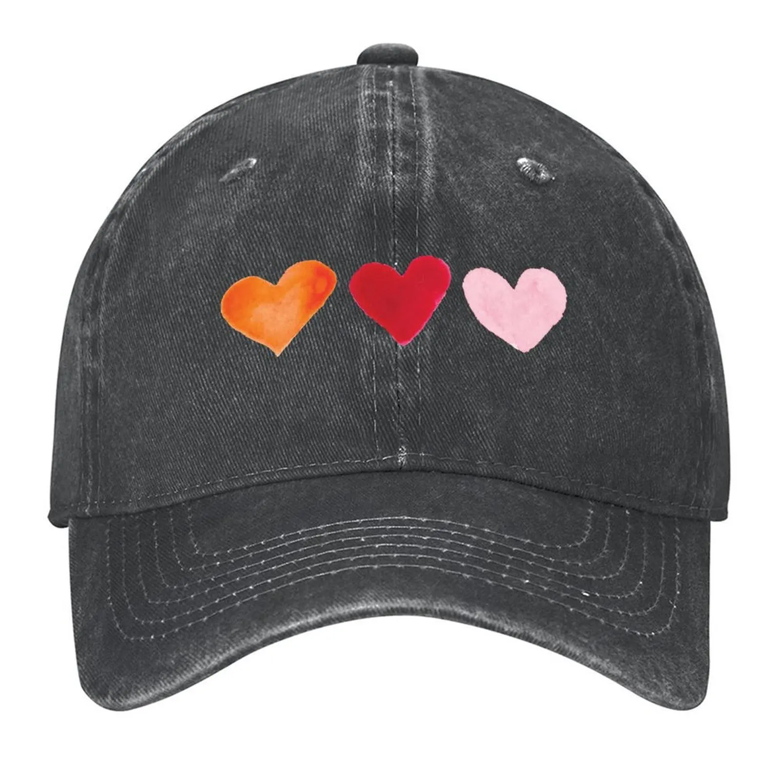 

Warm pink and orange heart print Baseball Cap Icon black hard hat Gentleman Hat Women's Beach Men's