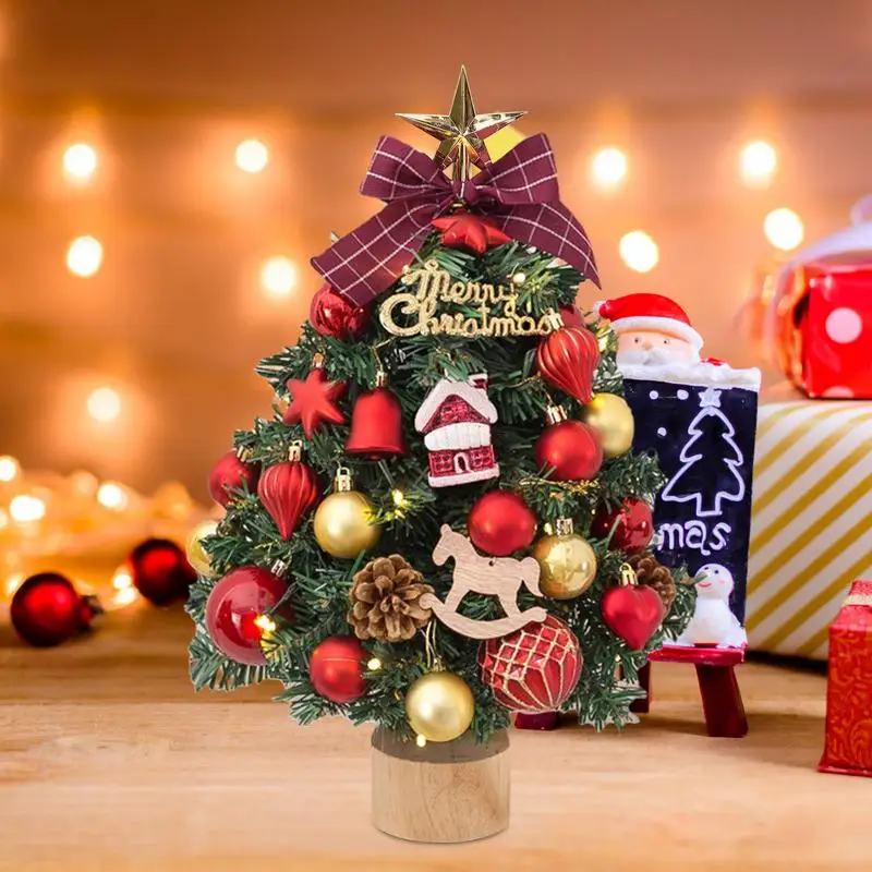 Table Christmas Tree With Lights Tiny Christmas Tree With Lights 17.71 Inches Home Ornaments Collectible Artificial Pine Tree