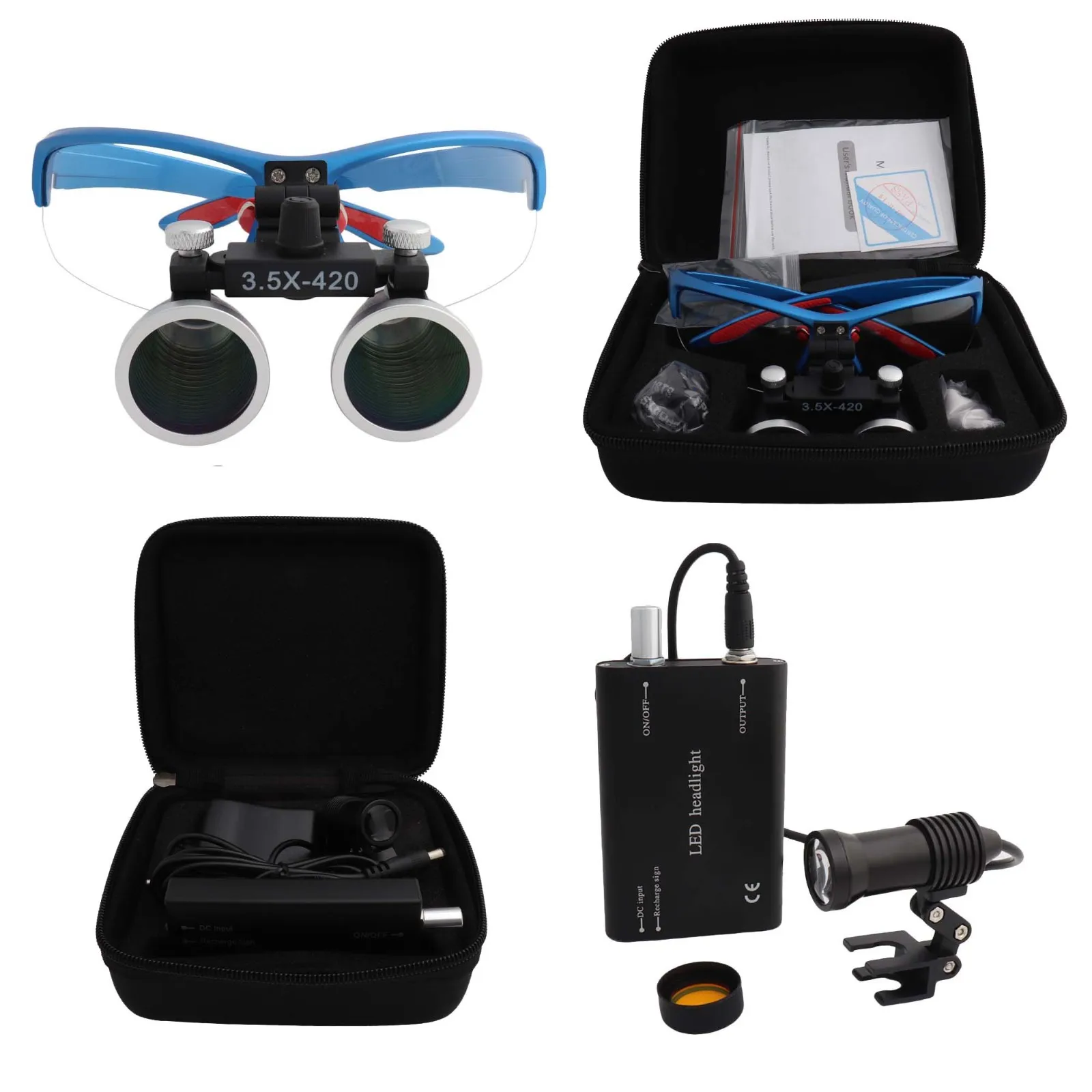 

Dental Loupes Magnifier Medical Loupes Binocular 2.5 3.5x420 LED Headlight Headlamp 5W Yellow Filter Cloth Case