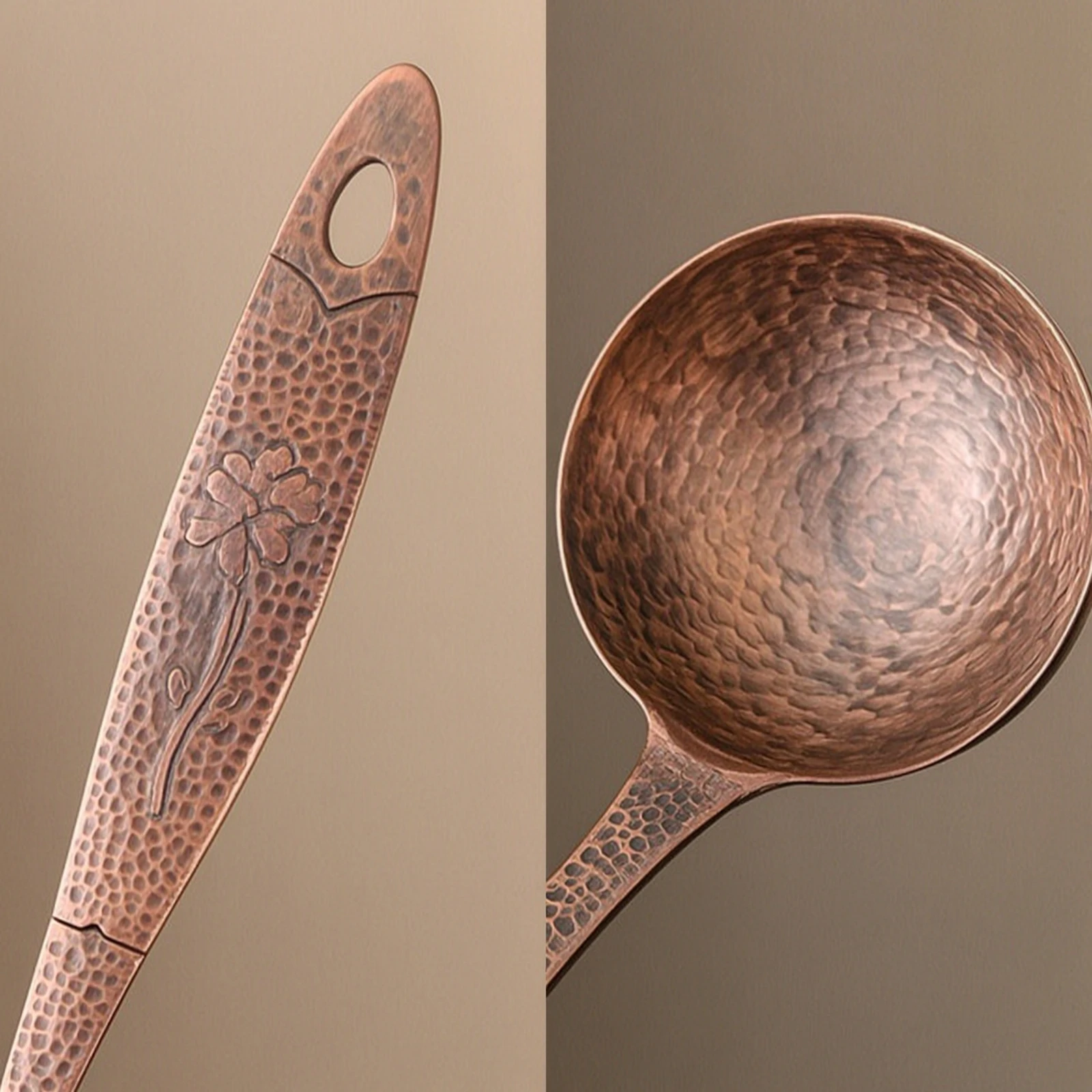 Copper Kitchen Utensil Long-Lasting Serving Spoon with Hanging Hole Cooking Spoon with Long Handle Stylish Ladle Easy to Clean