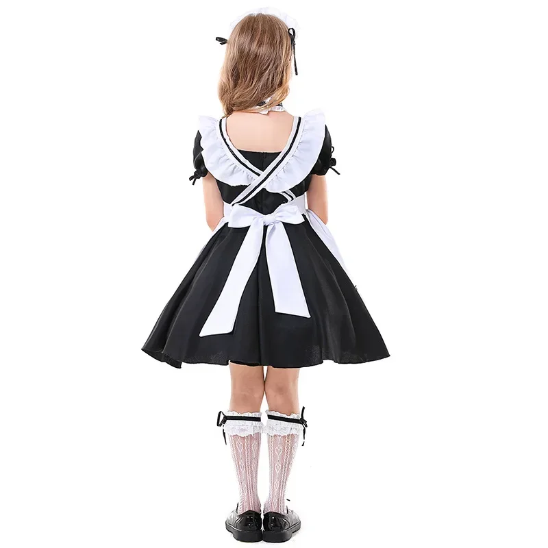 子供のためのロリータコスプレ衣装,黒と白のメイドコスチューム