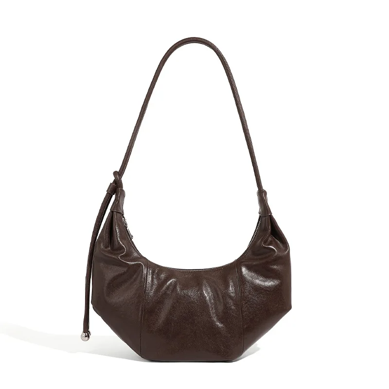

Women Genuine Leather Crescent Bag Large Capacity Crossbody Shoulder Bag Underarm Hobo Purse for Commuting