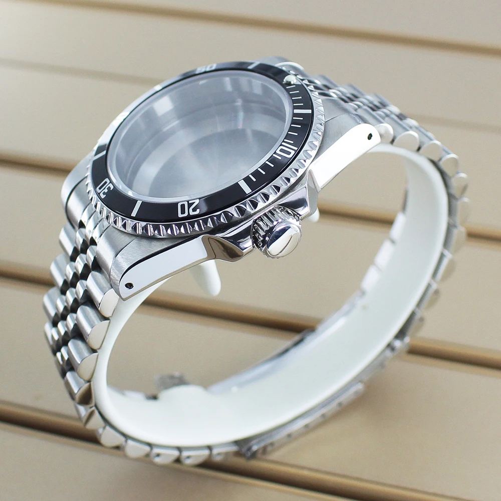 38mm Silver Watch Case Sapphire Glass For Retro SUB Seiko NH34 NH35 NH36 NH38 4R36 Automatic Movt 316L Steel Jubilee Strap Parts