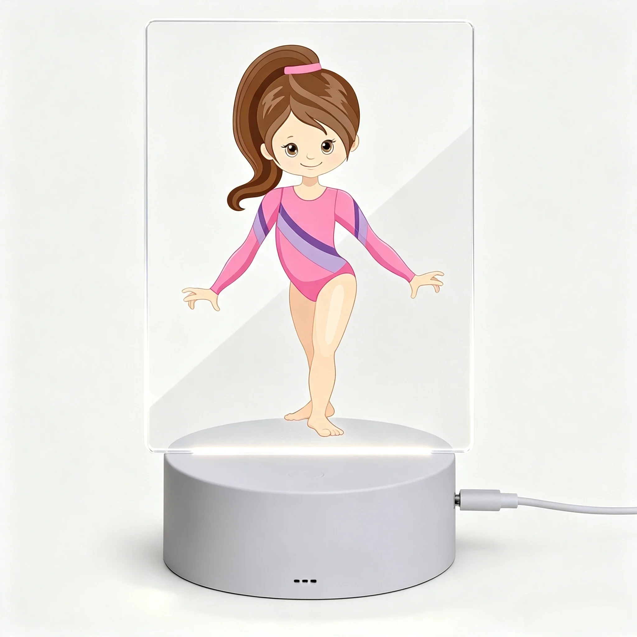 Custom Name Cartoon Gymnastics Dancer Acrylic Night Lamp USB Powered Kids Bedroom Decor,Pink Purple Leotard Gymnast Girl Custom Name Acrylic Nightlight Bedside Lamp