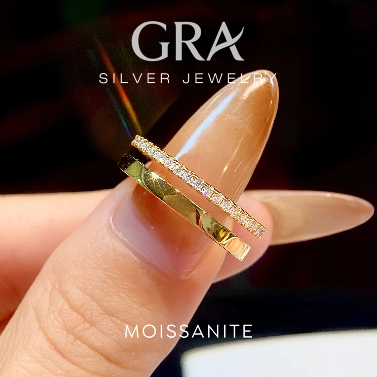 GRA Real Moissanite Diamond Round Double Layered Ring For Women 925 Sterling Silver Engagement Wedding Luxury Fine Jewelry