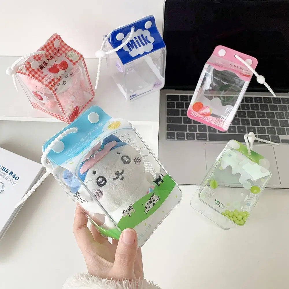 Clear Pvc 3d Milk Box Doll Bag Ins Cartoon Storage Case Portable Figure Display Organizer For Student Girls Toy Collectibles