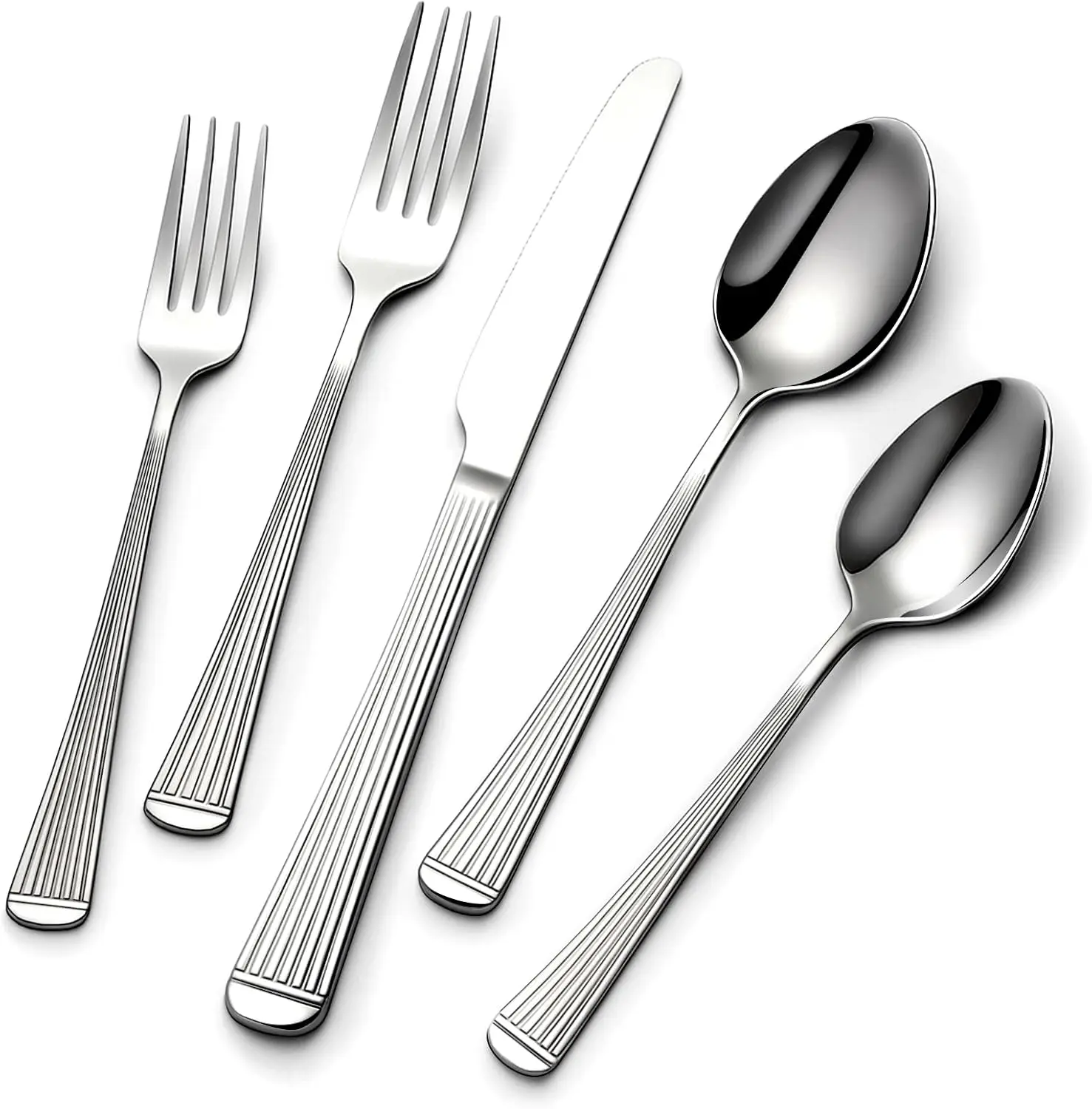 

60-Piece Hammered Silverware Set for 12, Stainless Steel Flatware Set with Roman Column Handles, Mirror Polished Cutlery/