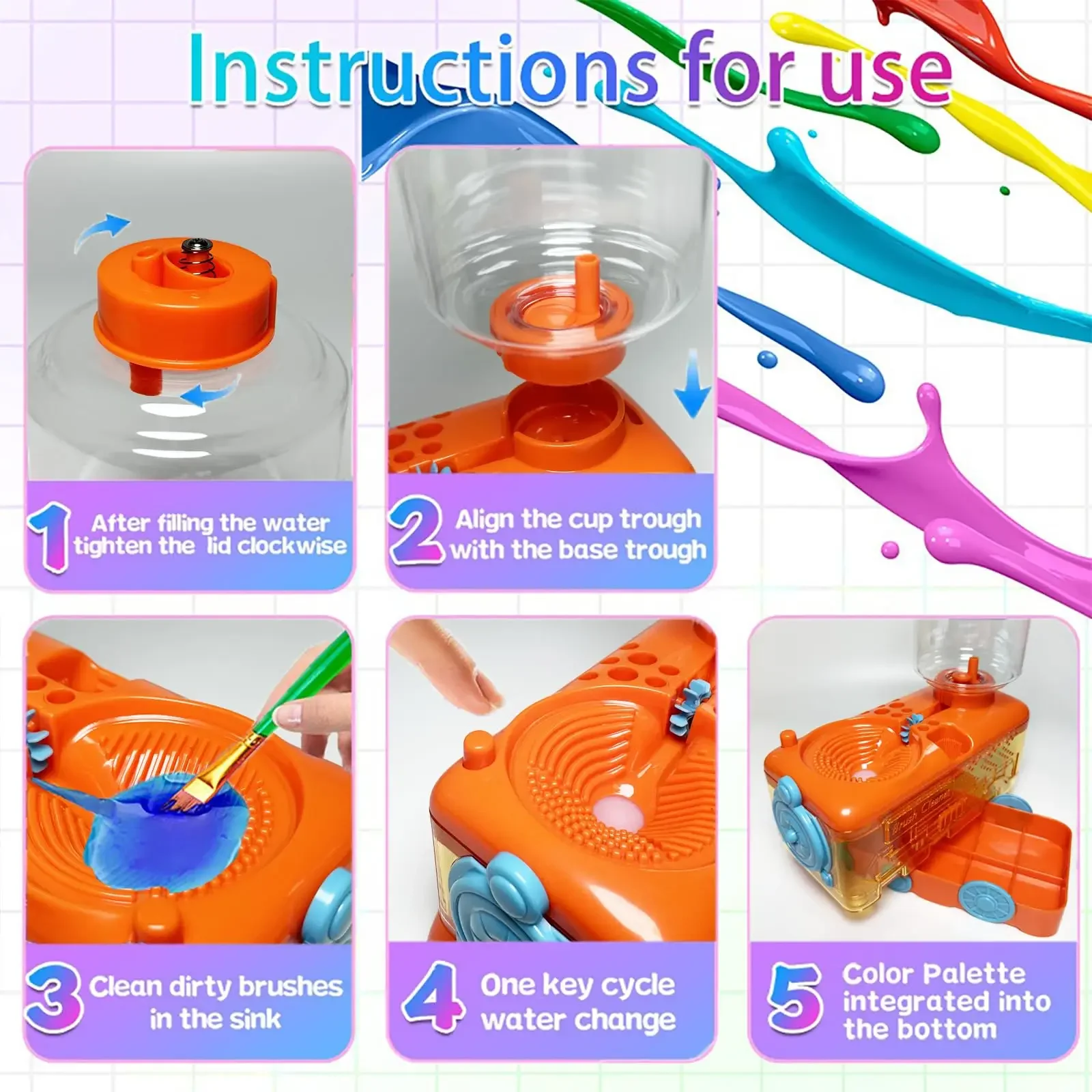 Automatic Water Changing Paint Brush Cleaner Water Cycle Brush Washer for Watercolor Acrylic Oil Painting Brush Rinser Cup