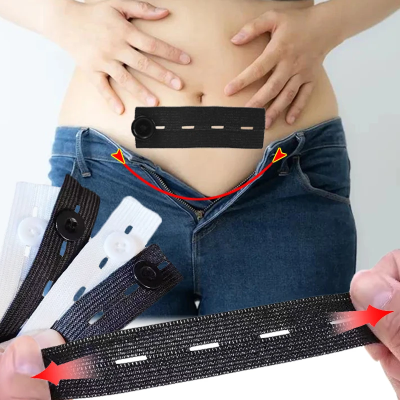 Invisible Seamless High Elastic Waistband Extension Buttons Versatilblack White Buckle Storage Straps Adjust Pants Size Tools