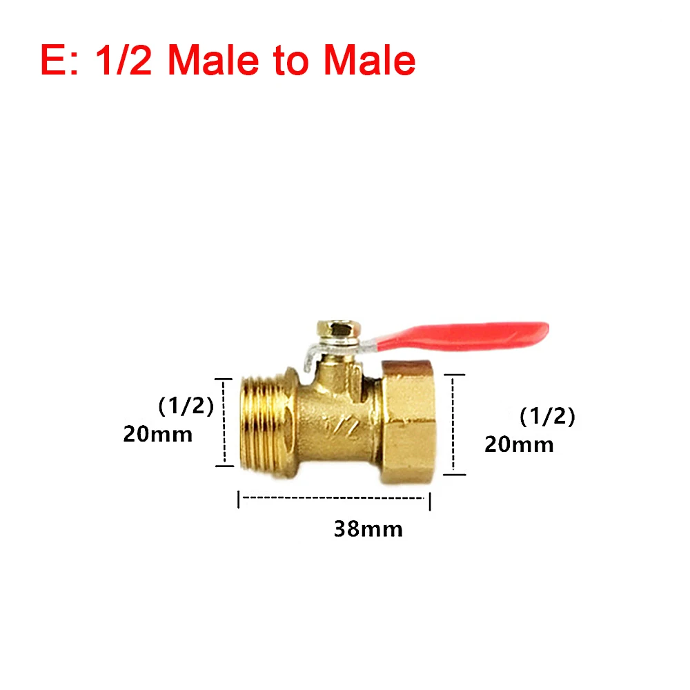 1/4 "1/2" BSP Vrouwelijke Buitendraad Twee Manier Messing Pneumatische Uitschakeling Kogelkraan Pijp Connector Koppeling adapter