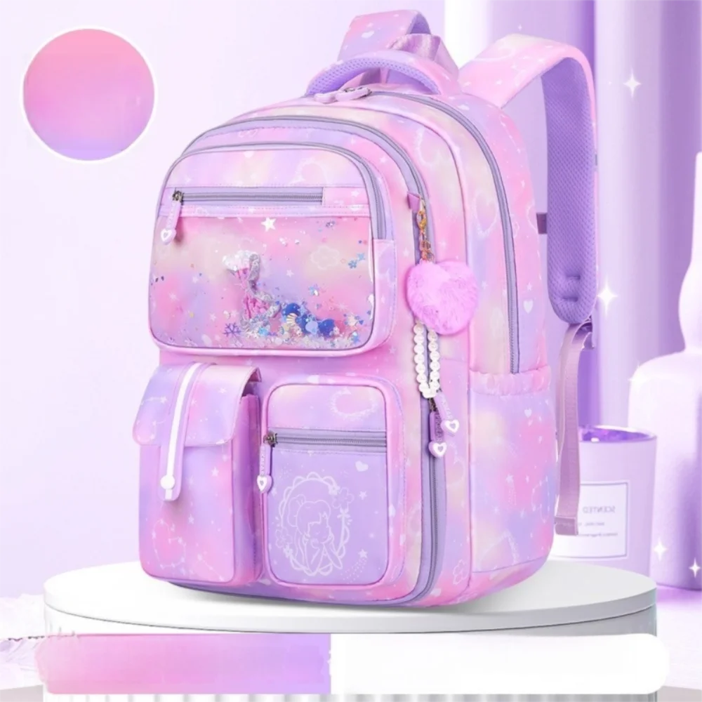 Sweet Side-Open Children Backpack Multiple Pockets Korean Style Shoulders Bag Oxford Large Capacity Student School Bag Travel
