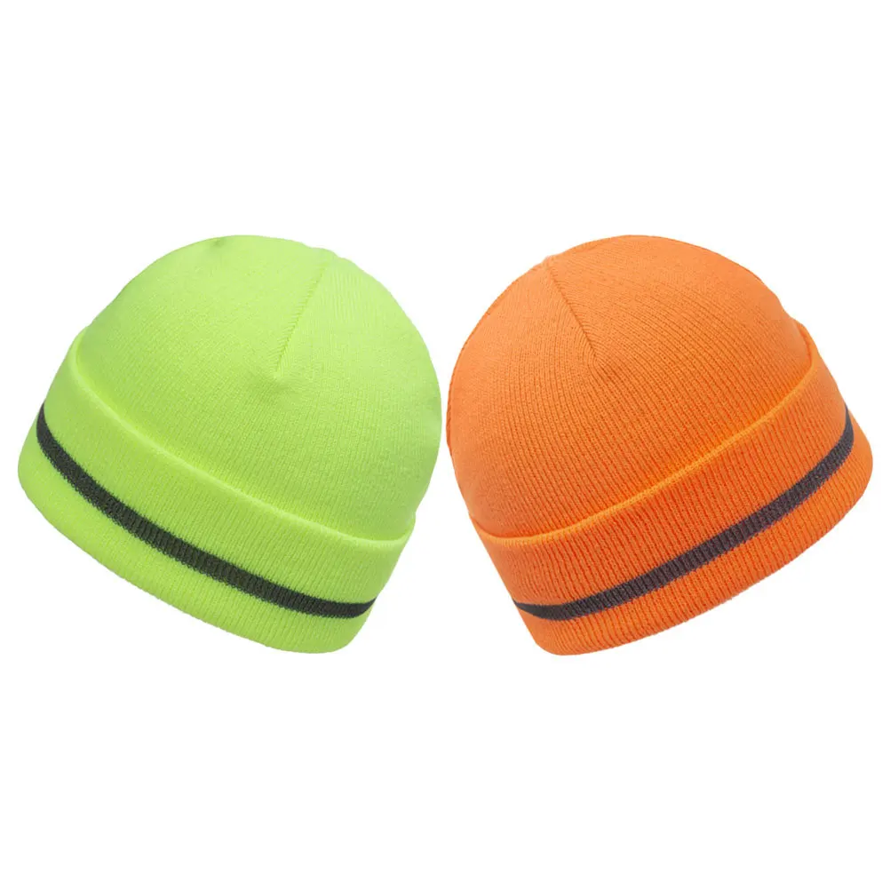 

2Pcs Reflective Knit Beanie Hat Warm Winter Outdoor Sports Cycling Ski Knitted Hat Men Fashionable Cap Knit Beanie Hats