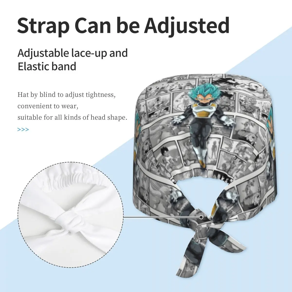Custom Hot Vegeta Cartoon Comic Medisch Personeel Scrubs Hoed Mannen Vrouwen Manga Voor Chef Hoed Scrub Caps