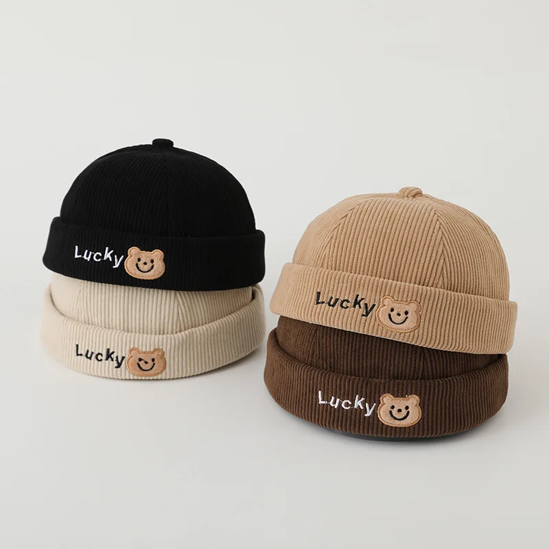 Lucky Bear Kids Bucket Cap Solid Color Children Landlord Hats Boys Girls Adjustable Melon Caps Cotton Baby Brimless Beanie Hat