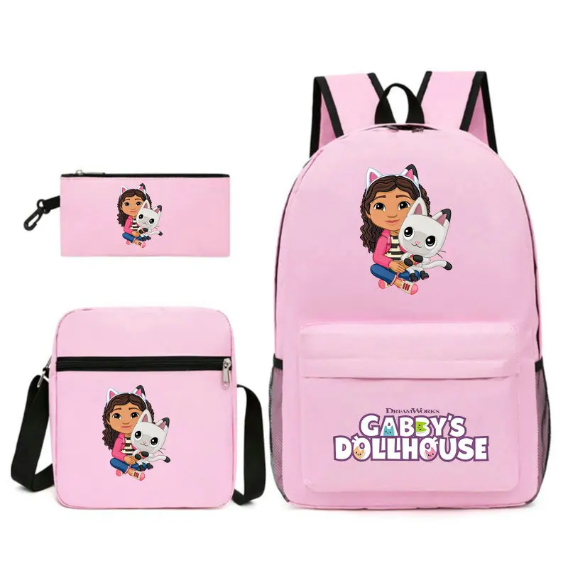 3 ชิ้น/เซ็ต Gabby Dollhouses กระเป๋าเป้สะพายหลัง Meesenger กระเป๋าผู้หญิงนักเรียน Bookbag วัยรุ่นโรงเรียนกระเป๋าสบายชุดเดินทาง