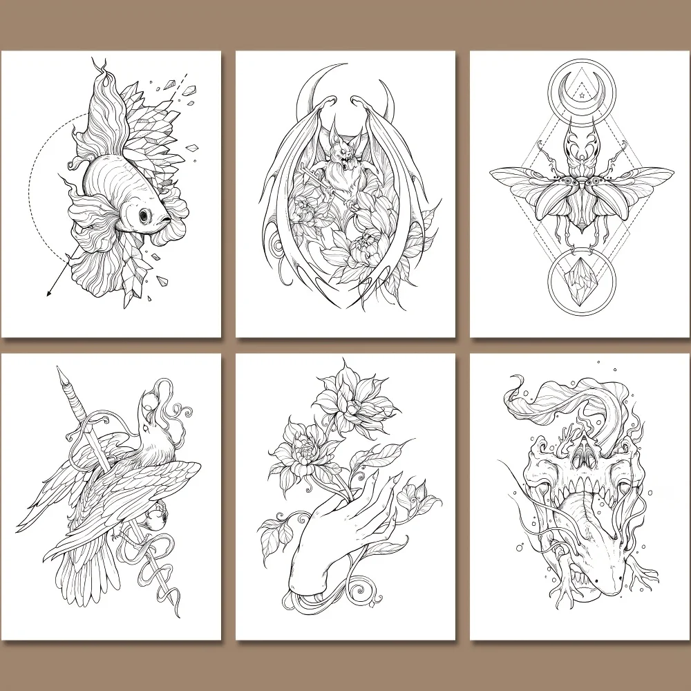 [Mindfulness Malbuch für Erwachsene] Verbessertes 34-seitiges Malbuch für Erwachsene – 8. 3X 11. 7 Zoll, Achtsamkeit-Malaktivitäten, farbenfrohe Tattoo-Designs, Papier – perfekt als Geschenk für Geburtstage, Halloween, Thanksgiving, Weihnachten, Muttertag, Valentinstag