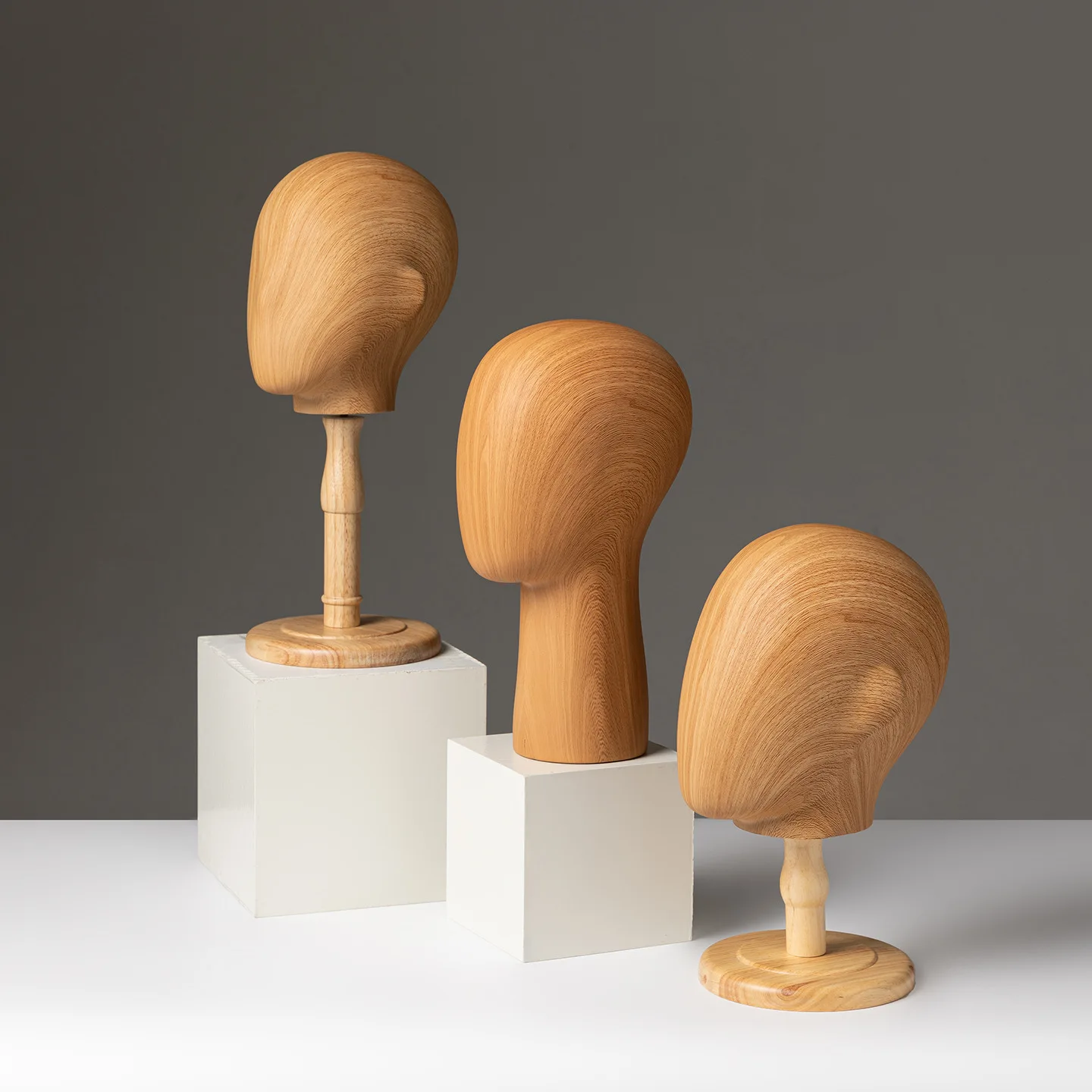 Factory new wood grain head imitation wood model hat men's and women's clothing store display stand wig display