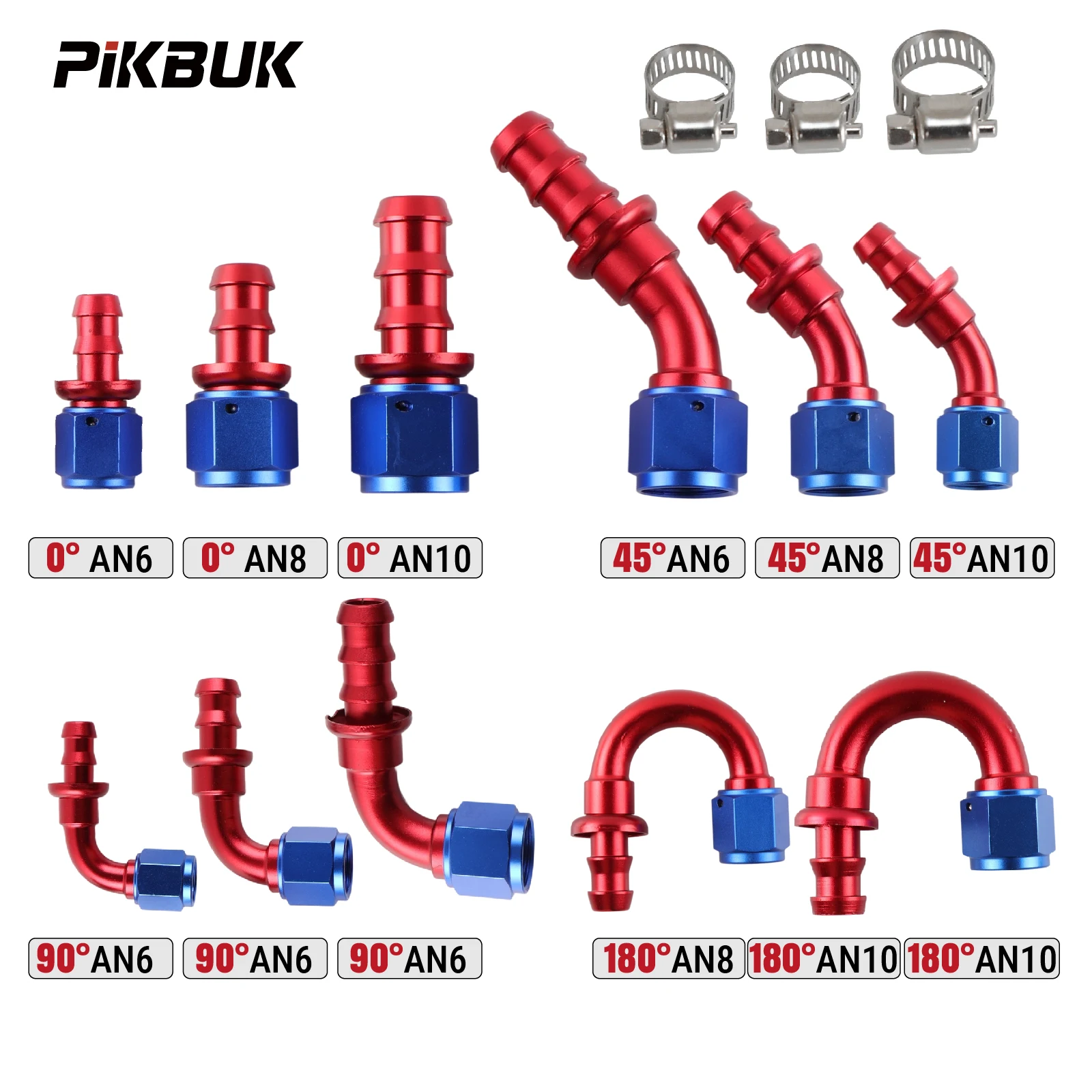 AN4 6 8 10 12 Push-on Hose End Fittings Fuel Oil Cooler Hose Fitting 0 45 90 180 Degree Reusable Connection Adapter Red Blue