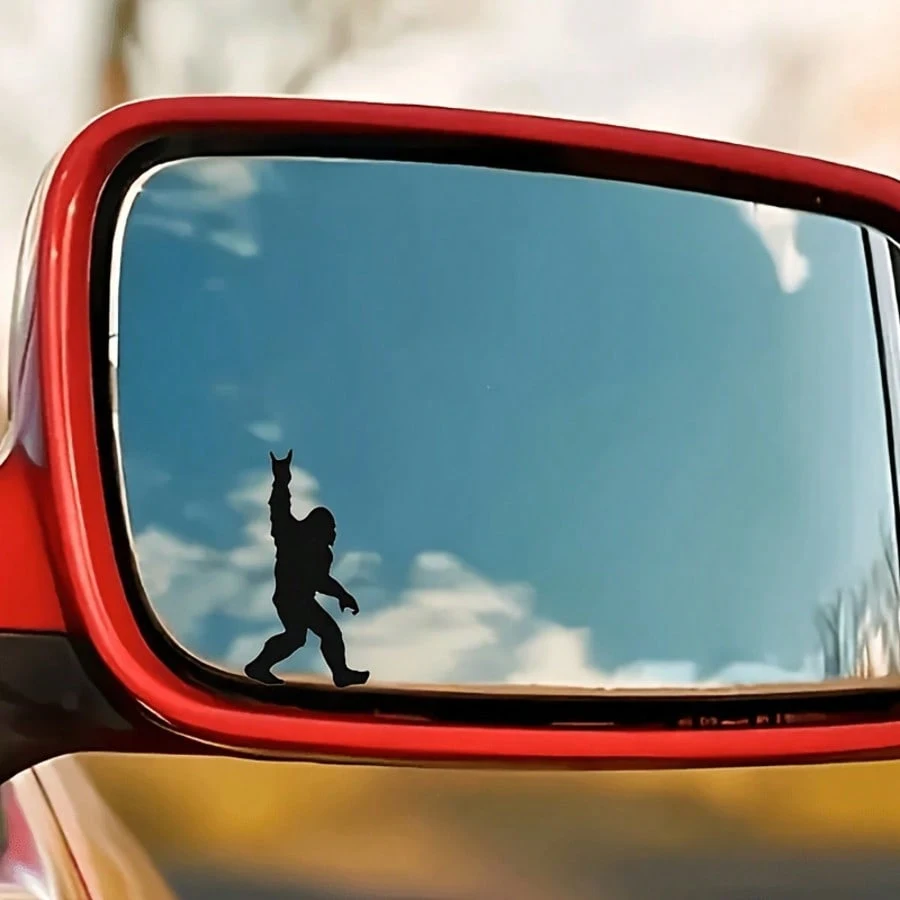 Funny Bigfoot Rock Gesture Car Rearview Mirror Stickers, suitable for car side mirrors and humorous car exterior accessories