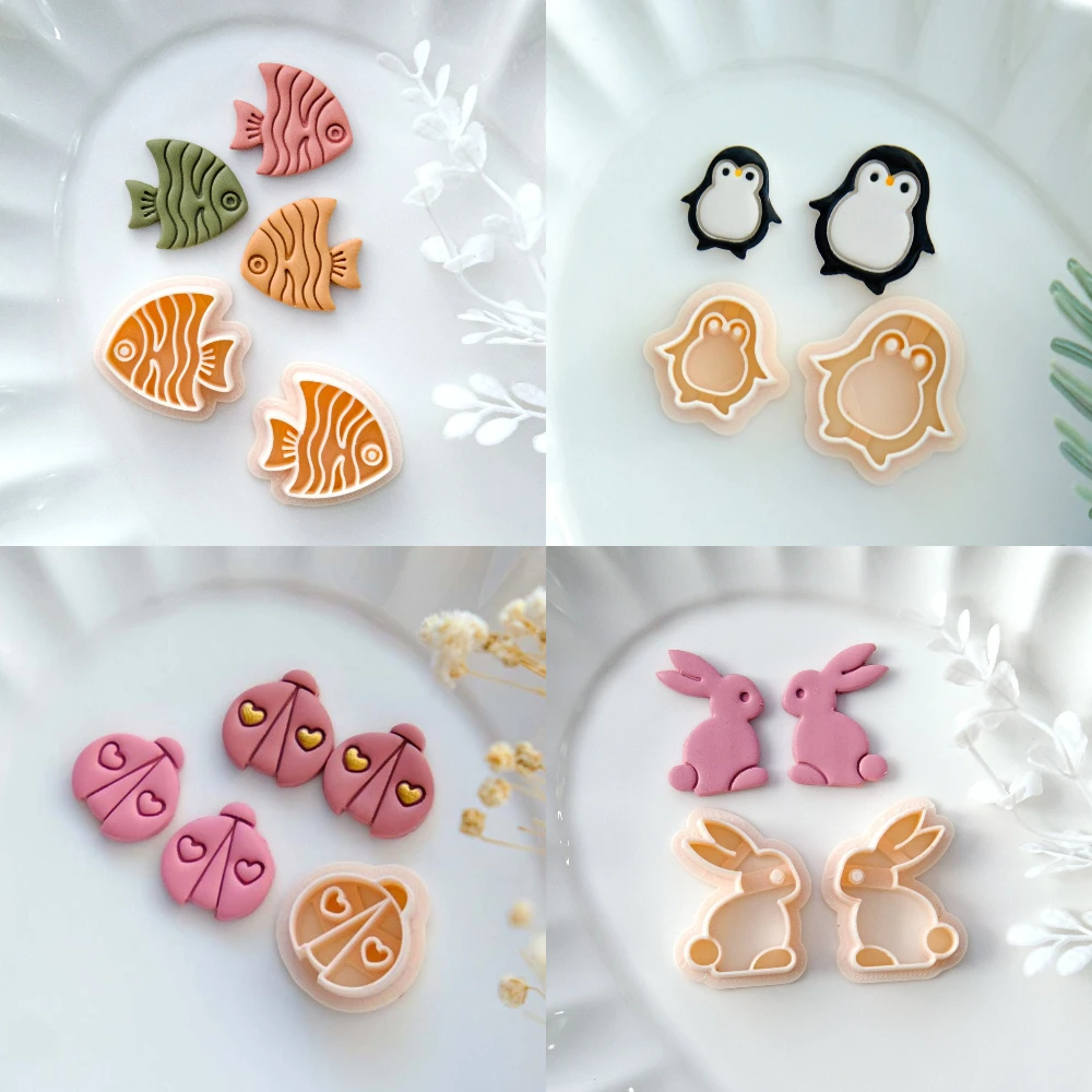 Penguin/Fish//Love Lady BugRabbit Polymer Clay Cutter Earring Cutters Cutting Molds Animal Clay Cutter Earring Jewelry Making