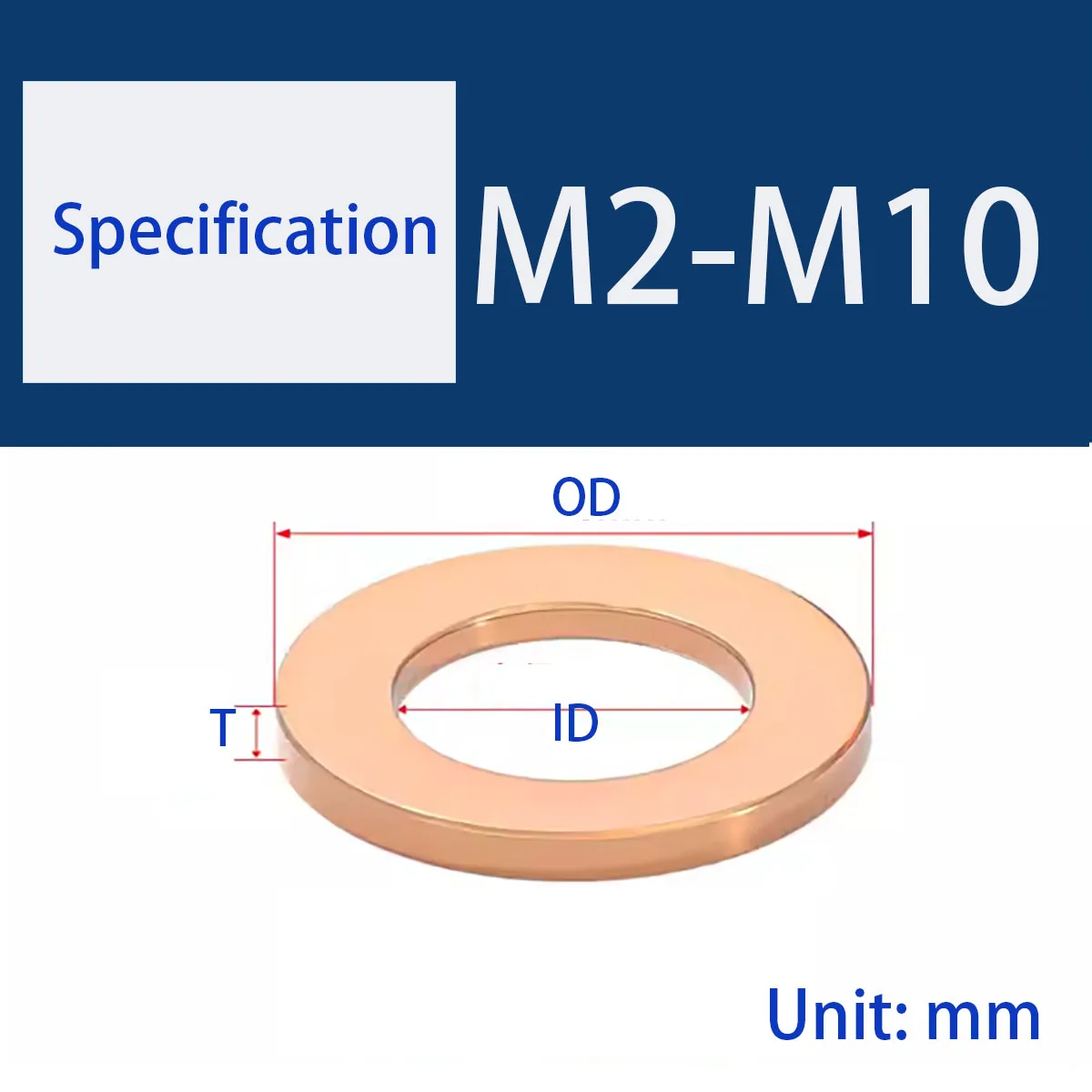 Flat Seal Ring Gasket for Marine Piping Valve Plumbing  Boat Red Brass Copper Crush Sealing Washer  M3-M30