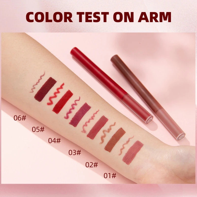 6 Colors Double-end Lip Gloss Waterproof Lipstick Pen Long Lasting Sexy Red Lipgloss Beauty Matte Lip Liner Pen Lips Makeup