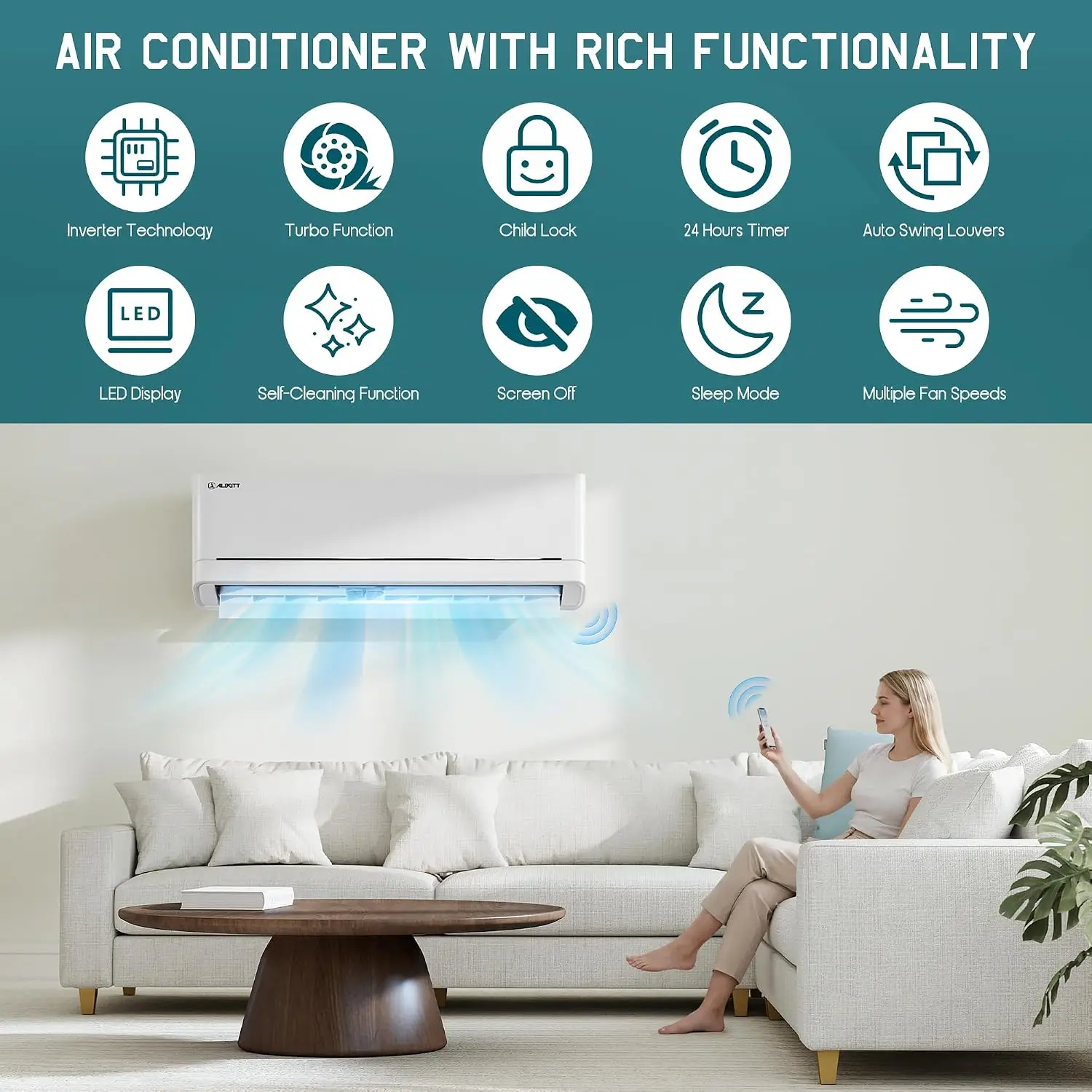 115V Mini Split Air Conditioner & Heat Pump, Wifi Enabled, 12000BTU | Remote & WiFi Controlled Ductless AC, SEER2 18, Custom