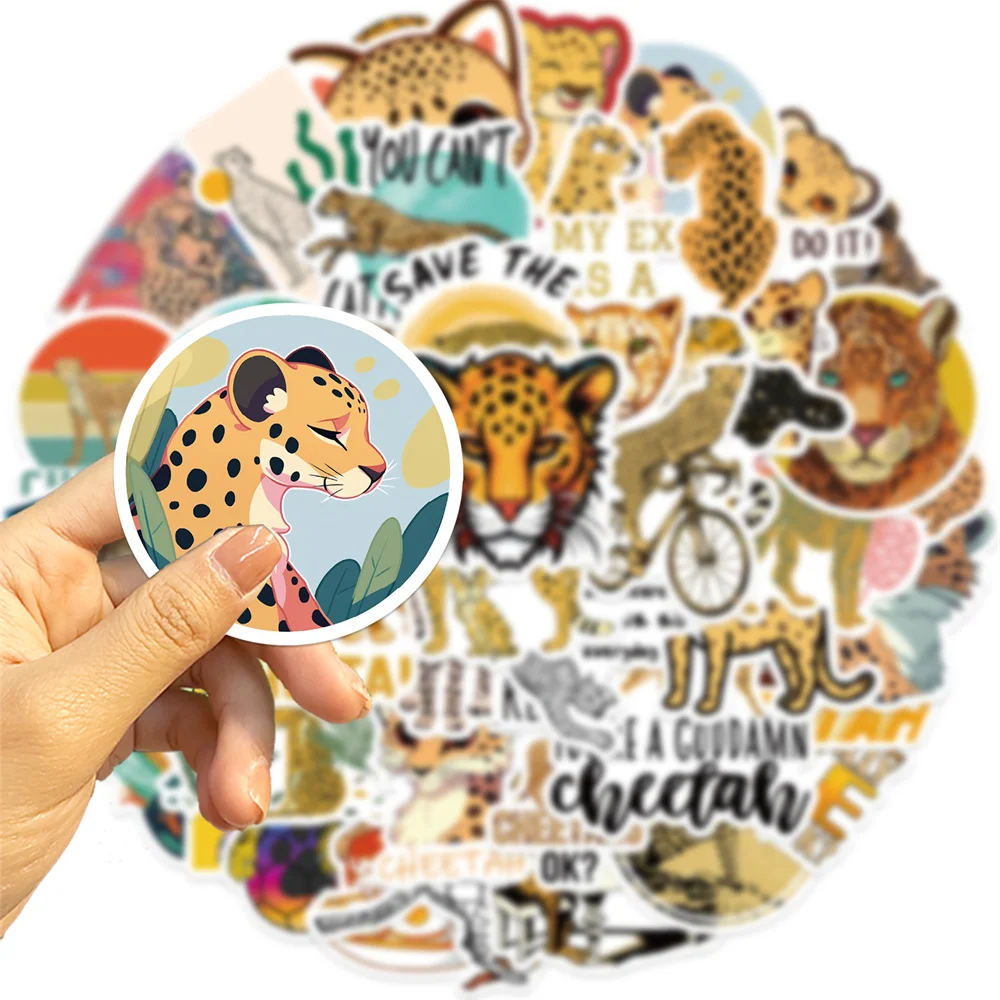 50pcs Cartoon Cute Leopard Cheetah Stickers For Laptop Ipad Guitar Phone Sticker Scrapbooking Material Craft Supplies