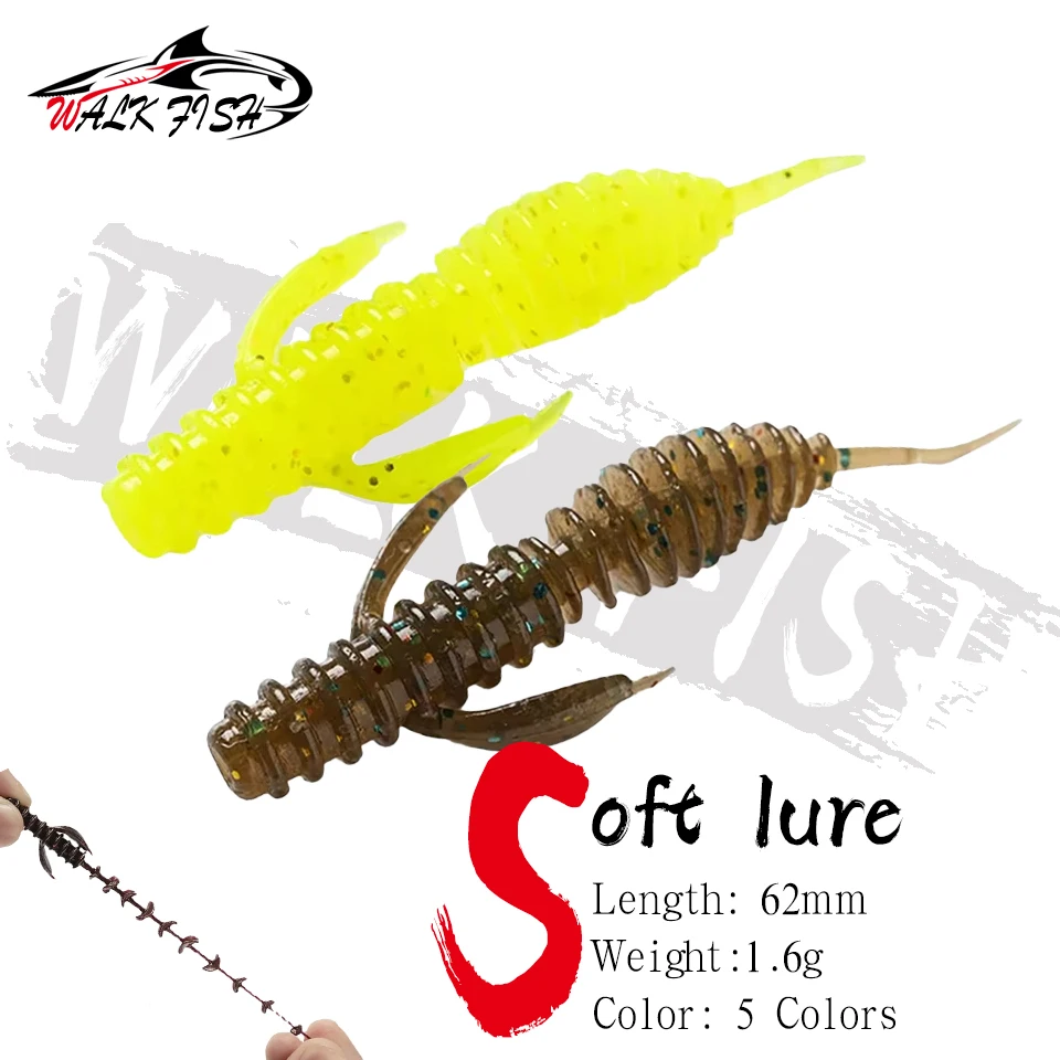 WALK FISH 12PCS 6,2 cm 1,5g Weiche Köder Kunststoff Larve Schwimmende Süßwasser Swimbaits Silikon Wurm Angeln Künstliche gefälschte Köder