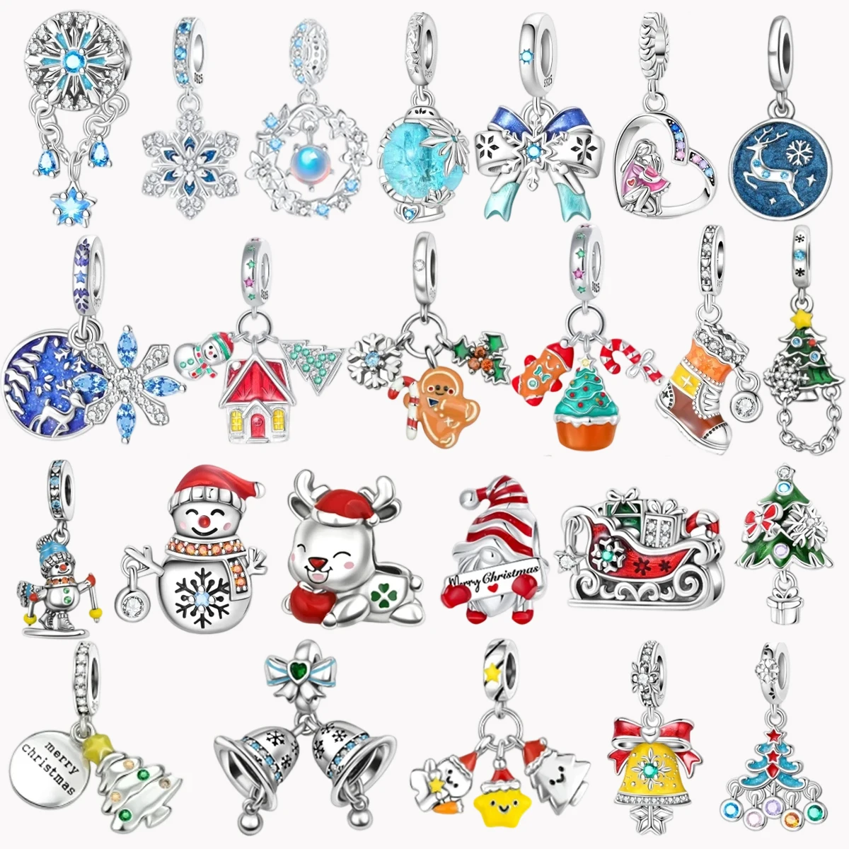 

Original 925 Sterling Silver Reindeer Snowman Christmas Tree Snowflake Pendant Beads fit DIY Bracelets Necklaces Jewelry Gifts