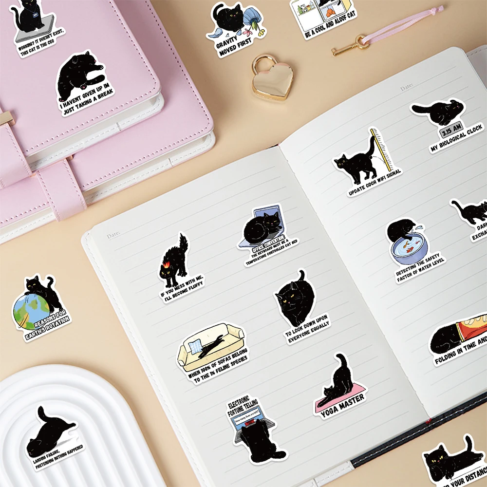 10/30/50 Uds. Pegatinas bonitas de gato negro para la vida diaria,  pegatinas divertidas con citas de dibujos animados, botella de agua,  teléfono, equipaje, pegatinas de grafiti, juguete para niños / Juguetes  clásicos, image size:1000x1000
