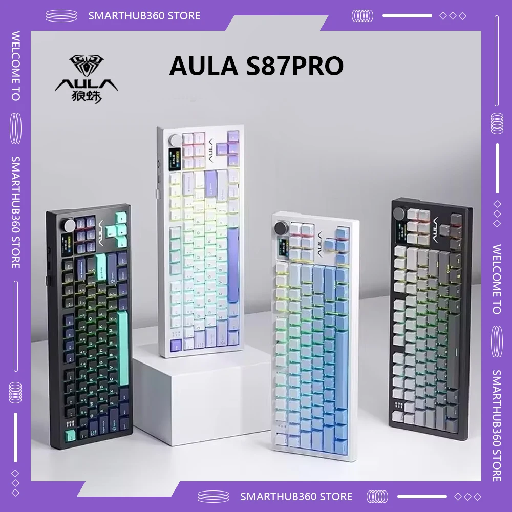 Aula S87pro Wireless Mechanical RGB Hot Swappable Gasket Three Mode Keyboard Custom E-sports Gaming Keyboard Laptop Accessories