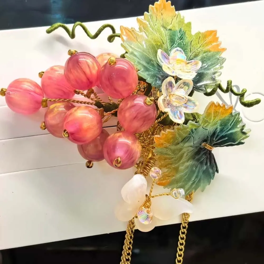 Pinza para el pelo de uva resistente al agua, horquillas con cuentas de cristal pequeñas, accesorios Hanfu verdes, Clip LATERAL de estilo chino