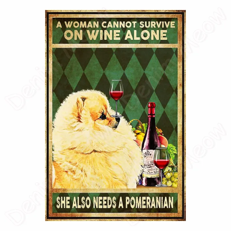 Vintage Bulldogge Zin Zeichen für Home Wand dekor, Eine Frau kann nicht allein auf Wein überleben, Lustige Katze, Hund Metalls child, Bar Dekor – Detail 8