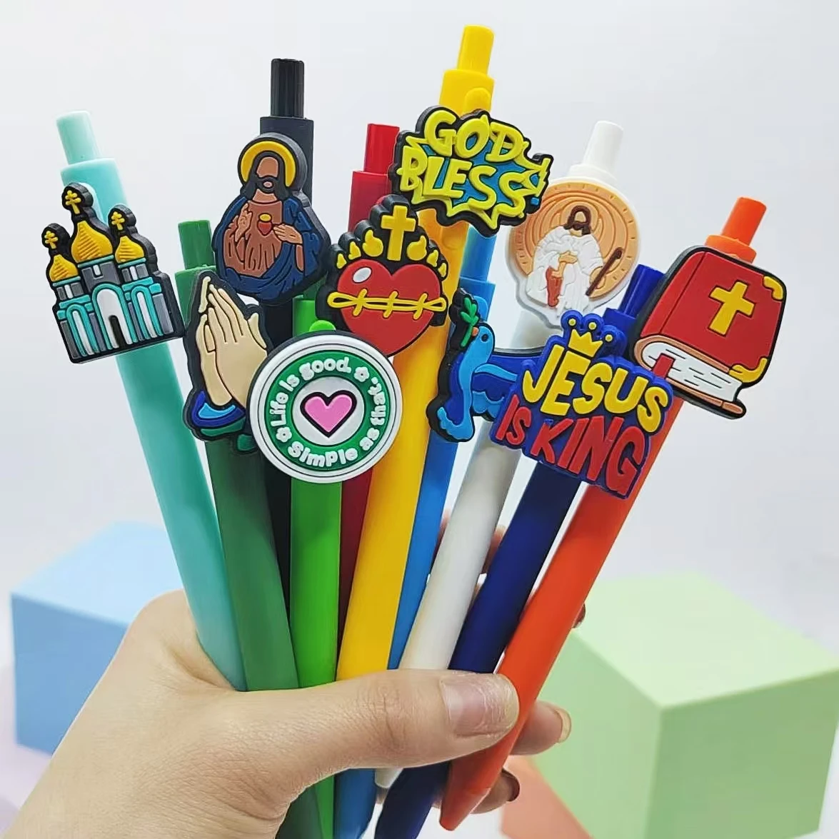10PCS religious modeling patch pen, religious belief theme gender-neutral pen, personalized writing gift pen, ballpoint pen rand