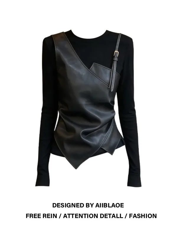 

Длинная футболка для похудения больших размеров, женская модная лоскутная футболка Ele, повседневная одежда на осень-зиму, сезонная одежда