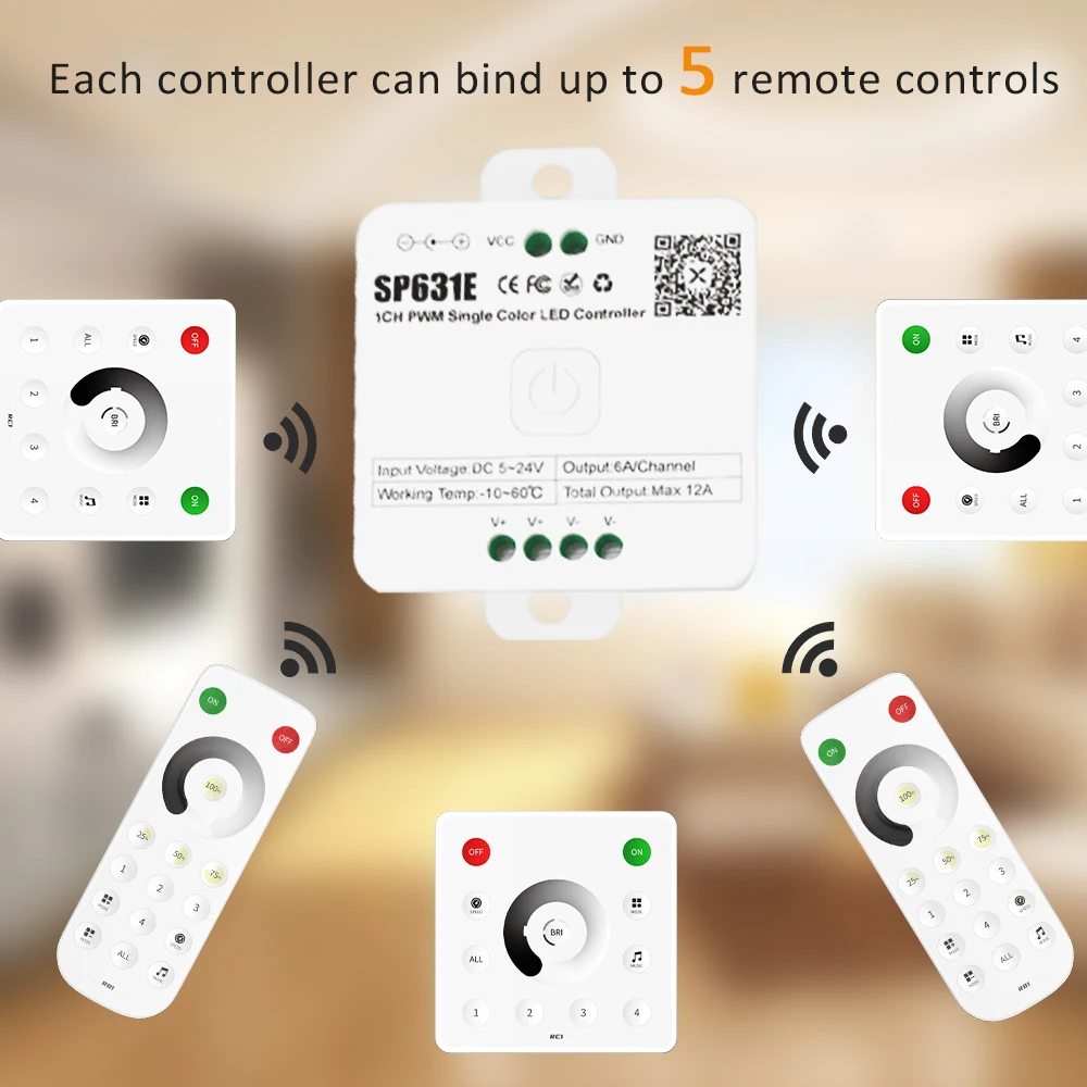 

5V 12V 24V LED Dimmer 12A Smart Bluetooth PWM Dimer for Single Color 5050 2835 COB Strip RF 2.4G Remote APP BanlanX Control