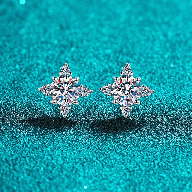 D VVS1 All‑Moissanite Stud Earrings S925 Silver 18K White Gold Plated Women Wedding Fine Jewelry with GRA Certificate
