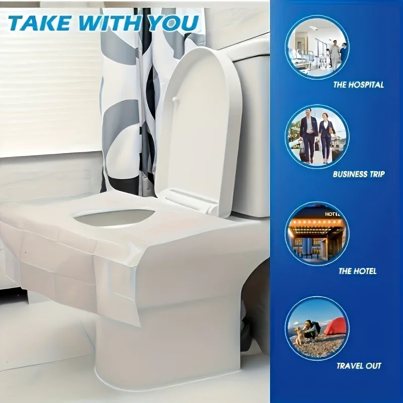 50 alfombrilla desechable para inodoro, funda para asiento Soluble en agua, herramientas portátiles para viaje, hogar y baño, WC adecuado para mujeres embarazadas