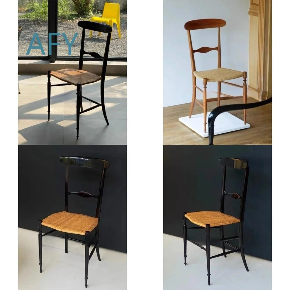Mittelalterlicher Massivholz-Esszimmerstuhl für Italienische Rattan-Heimdekoration, Schreibtisch-Stuhl mit Kunstreifendesign, Ergonomischer Bürostuhl