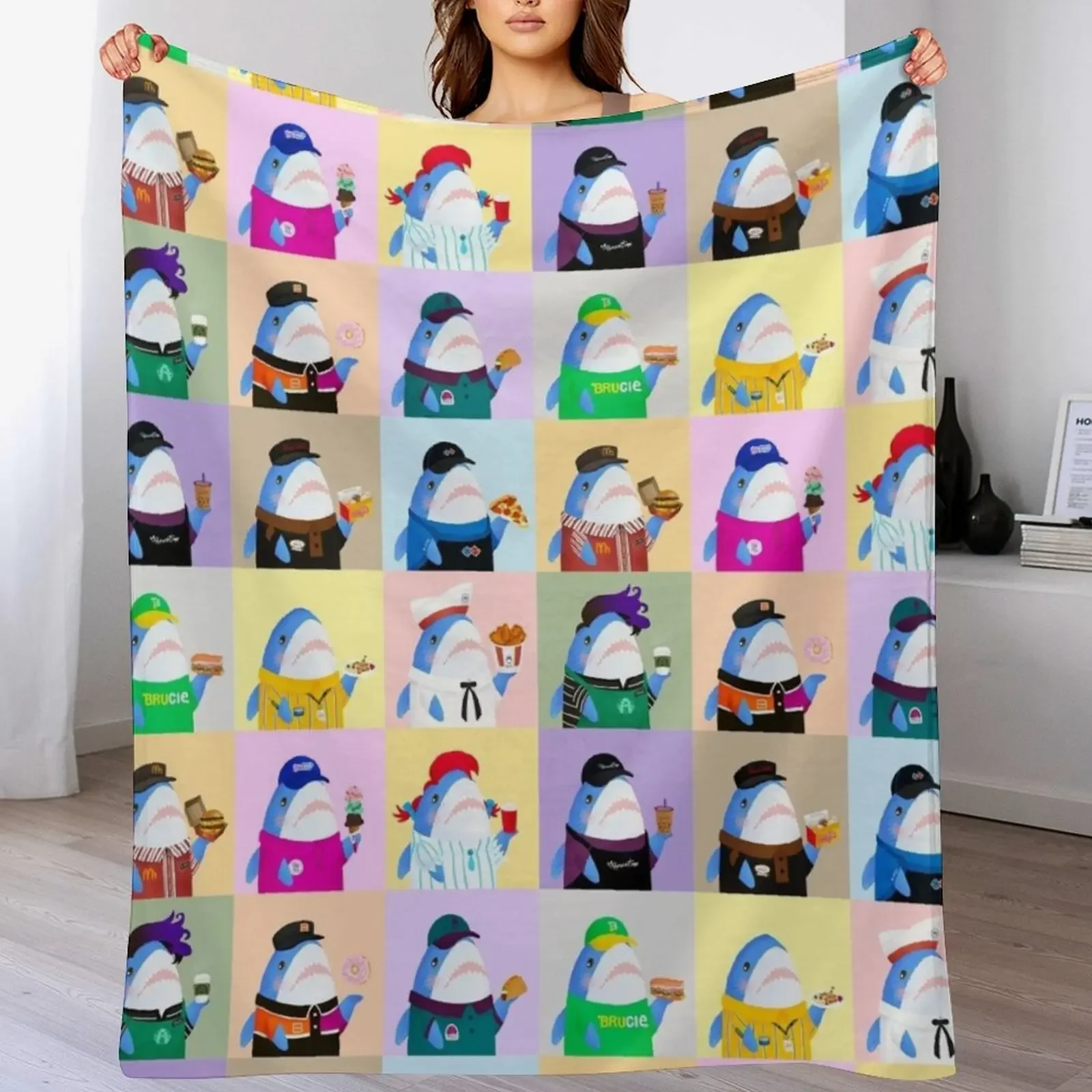 

Brucie Blahaj fast food/junk food pattern Throw Blanket Bed covers Soft Blankets For Baby Plush Blankets