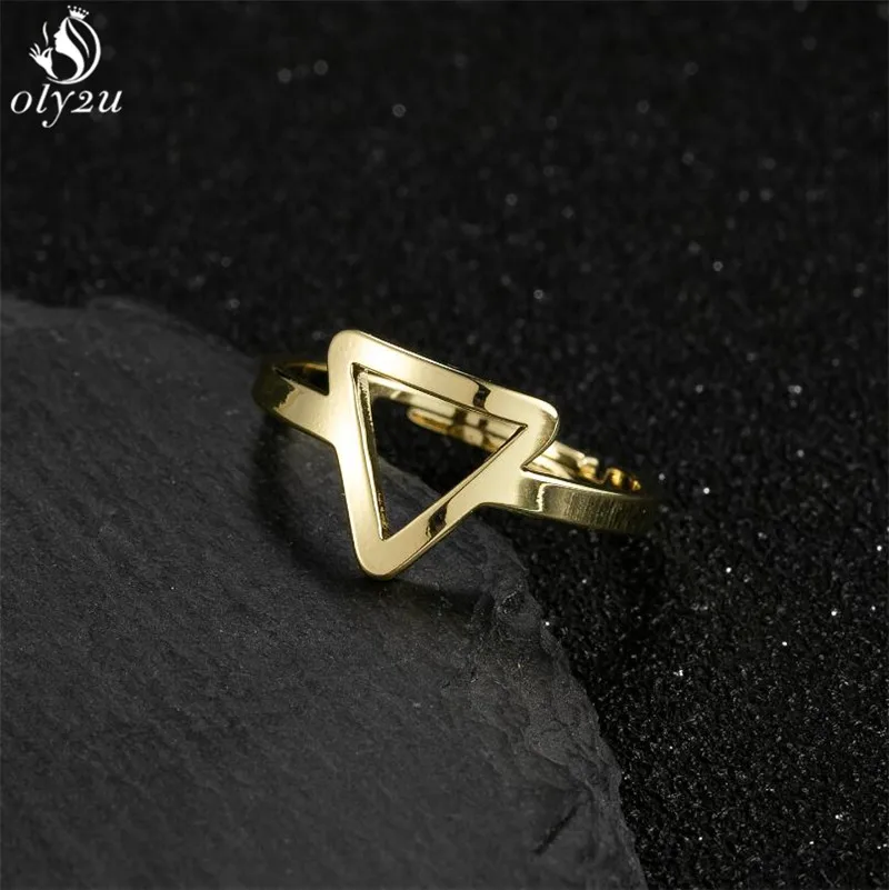 Minimalist Geometric Stainless Steel Triangular Rings Women Adjustable Jewelry Femme Birthday Party Simple Ring Accessories