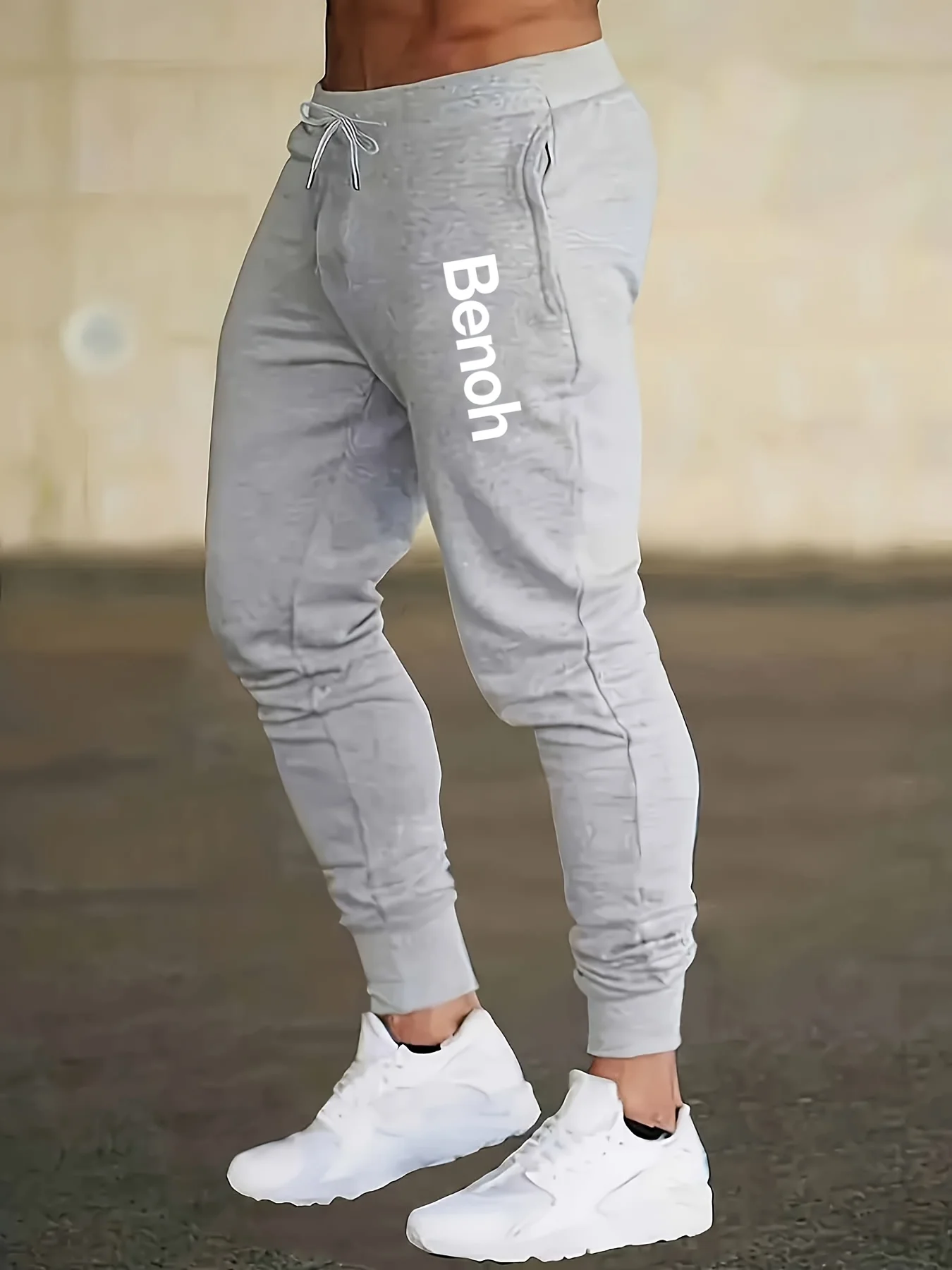 Clean‑vibe Men Sports Sweatpants Vertical Bold Text Motif Print Stretch Waist Sport Trousers For Urban Fitness Club Visits