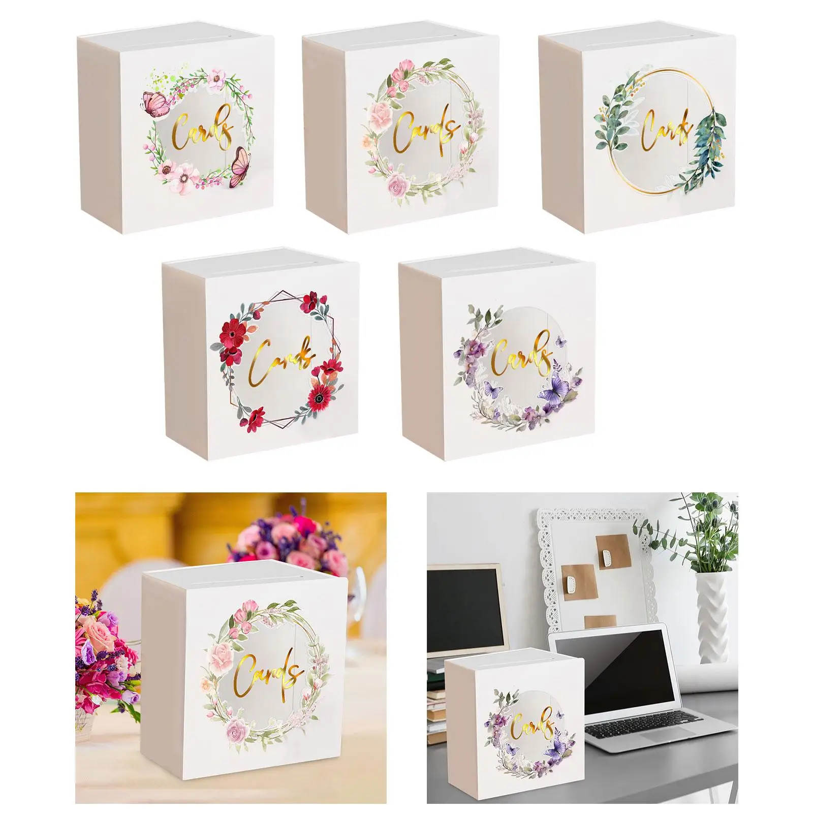 صندوق بطاقات أكريليك لحفلات الزفاف مع فتحة 13 × 25 × 25 سم صندوق متعدد الأغراض مطبوع عليه زهور لـ #1