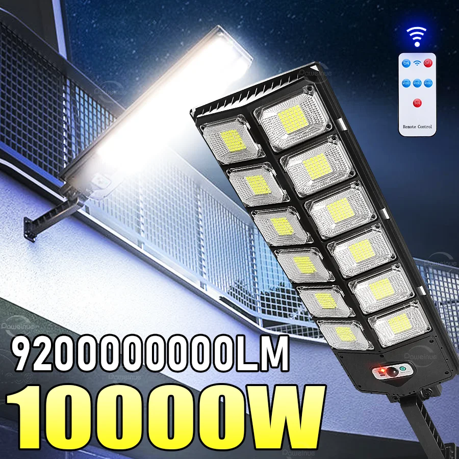 

10000 Вт Самый мощный светодиодный уличный солнечный светильник Ультра яркий датчик движения Солнечный настенный светильник IPX67 Водонепроницаемый уличный фонарь для сада и двора внешний с дистанционным управлением