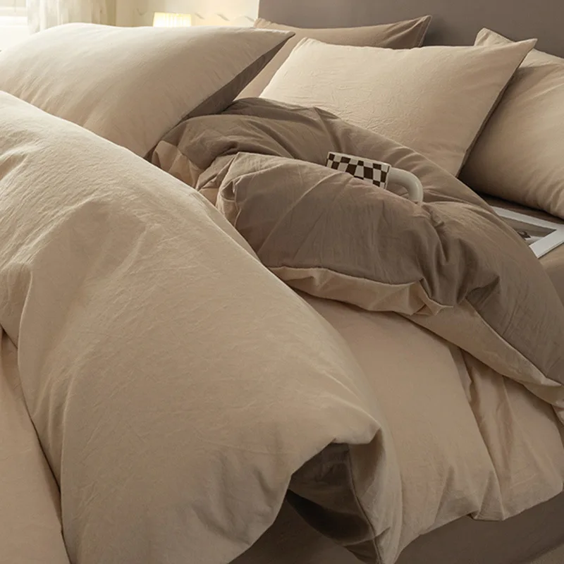 

Solid Color A Version Double-spell 4pcs Set 100% Pure Cotton Quilt Cover Four-piece Set Cotton Bed Sheet Pillowcase 3pcs Set