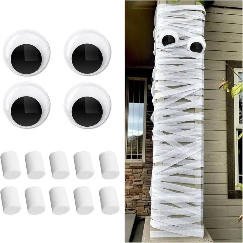 ชุดตกแต่งสวนฮาโลวีน BAAG สำหรับงาน DIY ประกอบด้วยผ้าพันแผลตาข่าย และสติกเกอร์ตาข่ายลายดวงตาสยองขวัญสำหรับต้นไม้